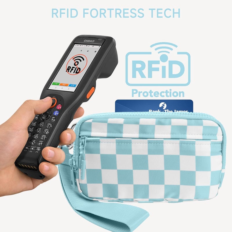 NBERMOTION Checkered Nylon Wristlet Wallets for Women RFID Blocking Purse With Credit Card Holder & Crossbody Strap - Image 4